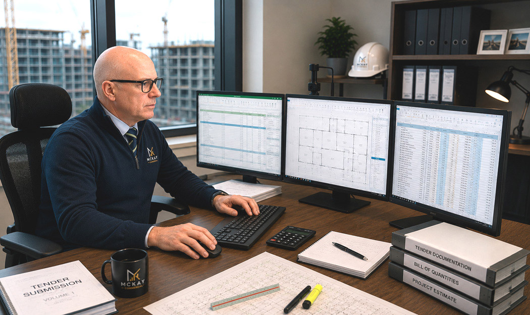 Ofice scene with multiple computer screens