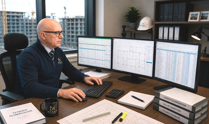 Ofice scene with multiple computer screens